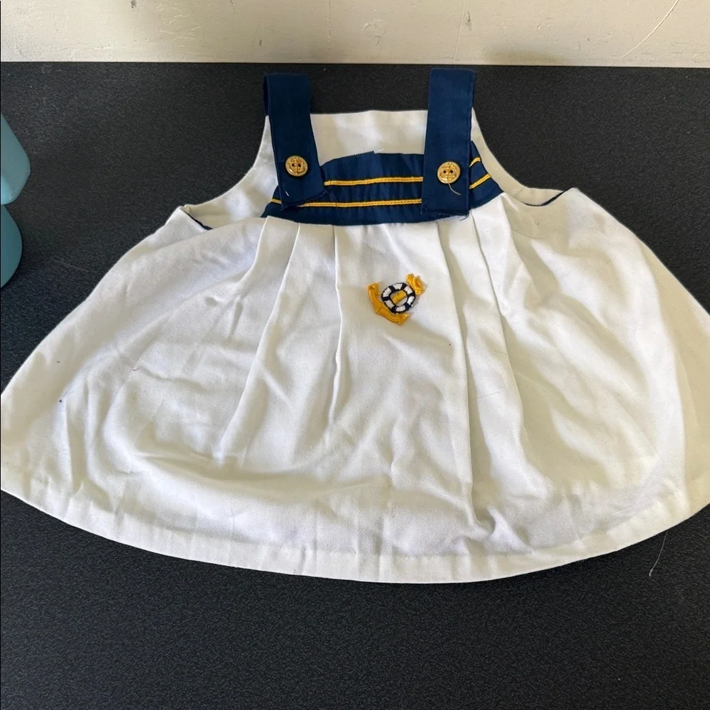 Toddler Nautical White and Navy Pinafore Dress 90’s